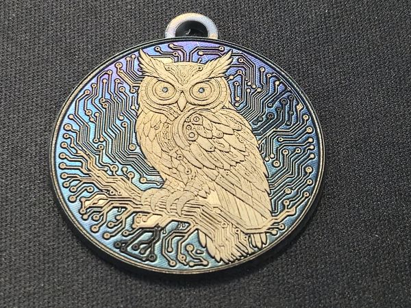 Blue Owl Large - Titanium Pendant